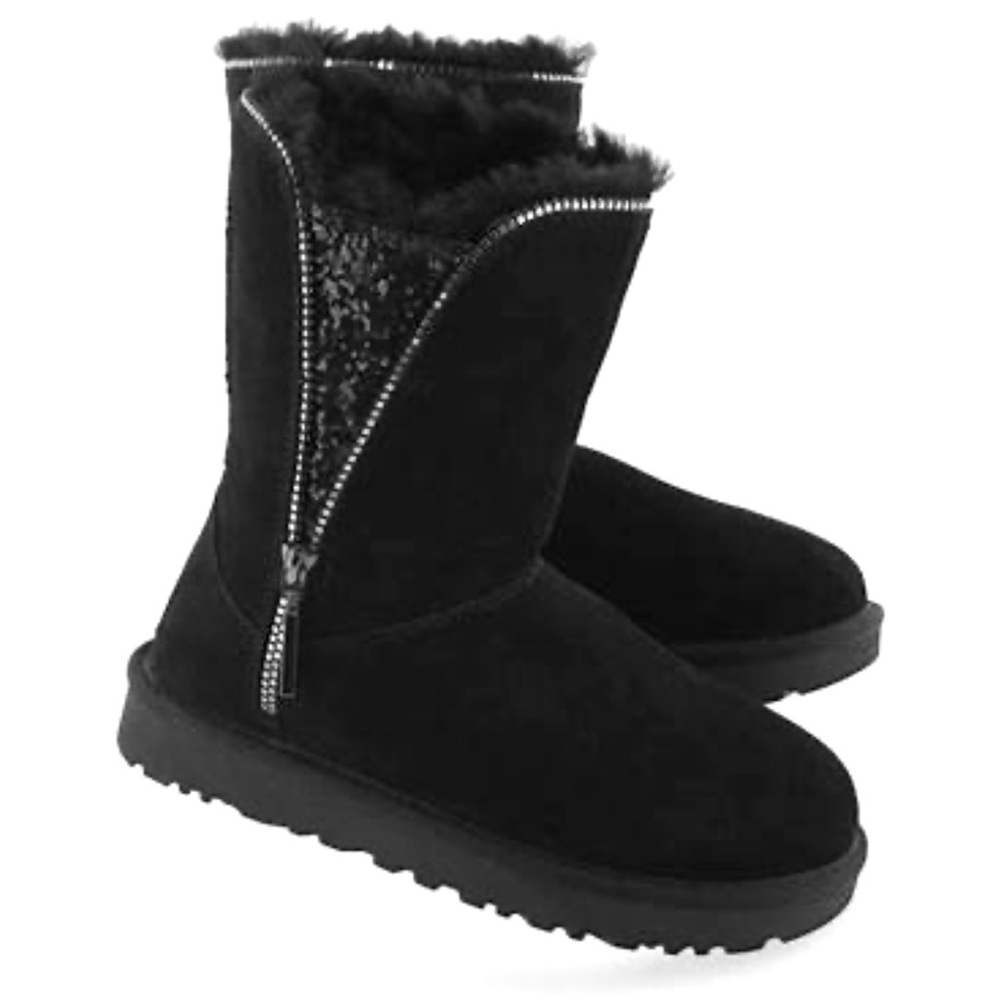 UGG Classic Sequin Inser Zip Boots Black faux zipper Perfect Condition